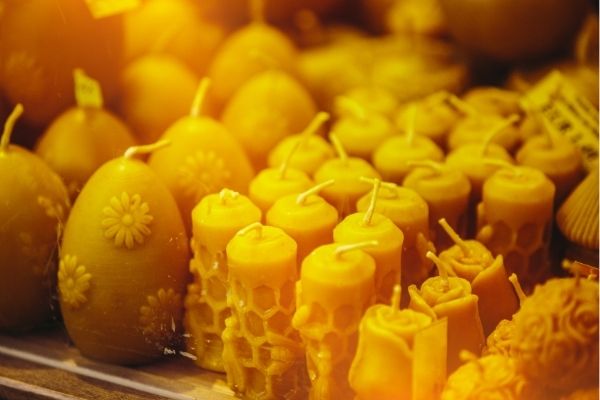 A photo of a selection of beeswax candles