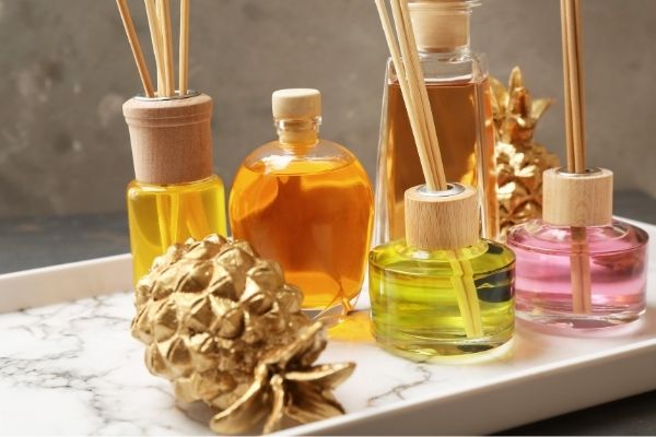 A photo of a selection of different scented reed diffusers