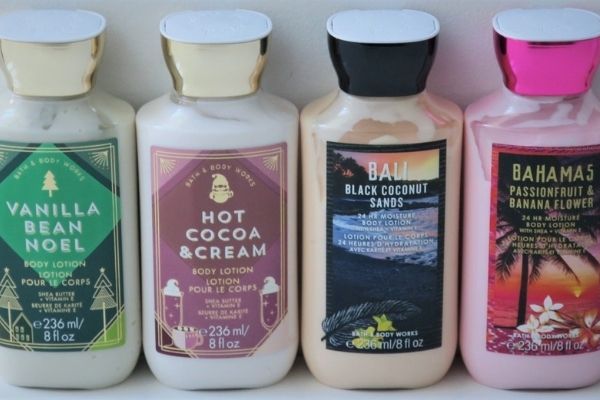 four bottles of the popular bath and body works lotion