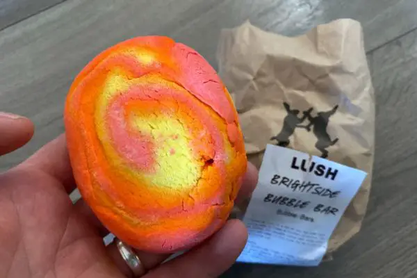 A Lush bubble bar that I bought for this experiment with the packaging in the background